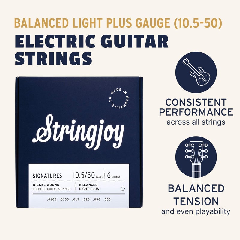 Stringjoy BAL105 Signatures Nickel Wound Guitar Strings, 10.5-50 Balanced Light Plus Gauge, Electric Guitar Strings for Enhanced Tone, Guitar Strings Electric 6 String Set - Image 2